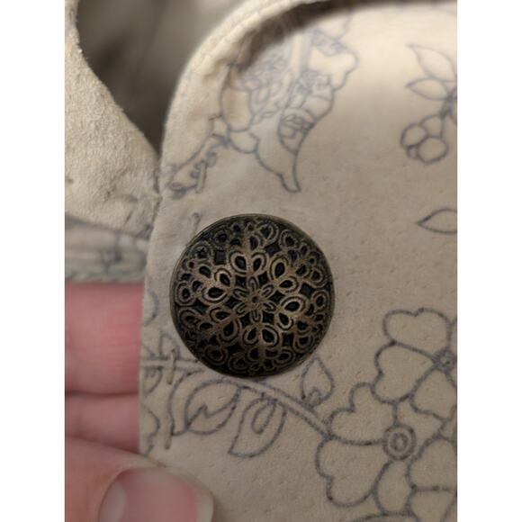 Pamela McCoy Genuine Leather Jacket Women's Plus Size 3X Beige Floral Boho Artsy - Picture 5 of 9